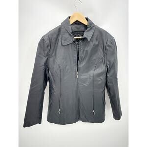 Michael Michelle Black Leather Full Zip Front Jacket Women Size Large L